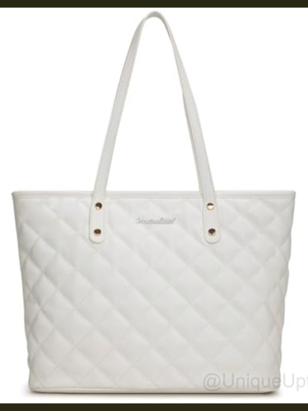 Quilted Tote Bag Vegan Leather Shoulder Handbag Top Zipper Large